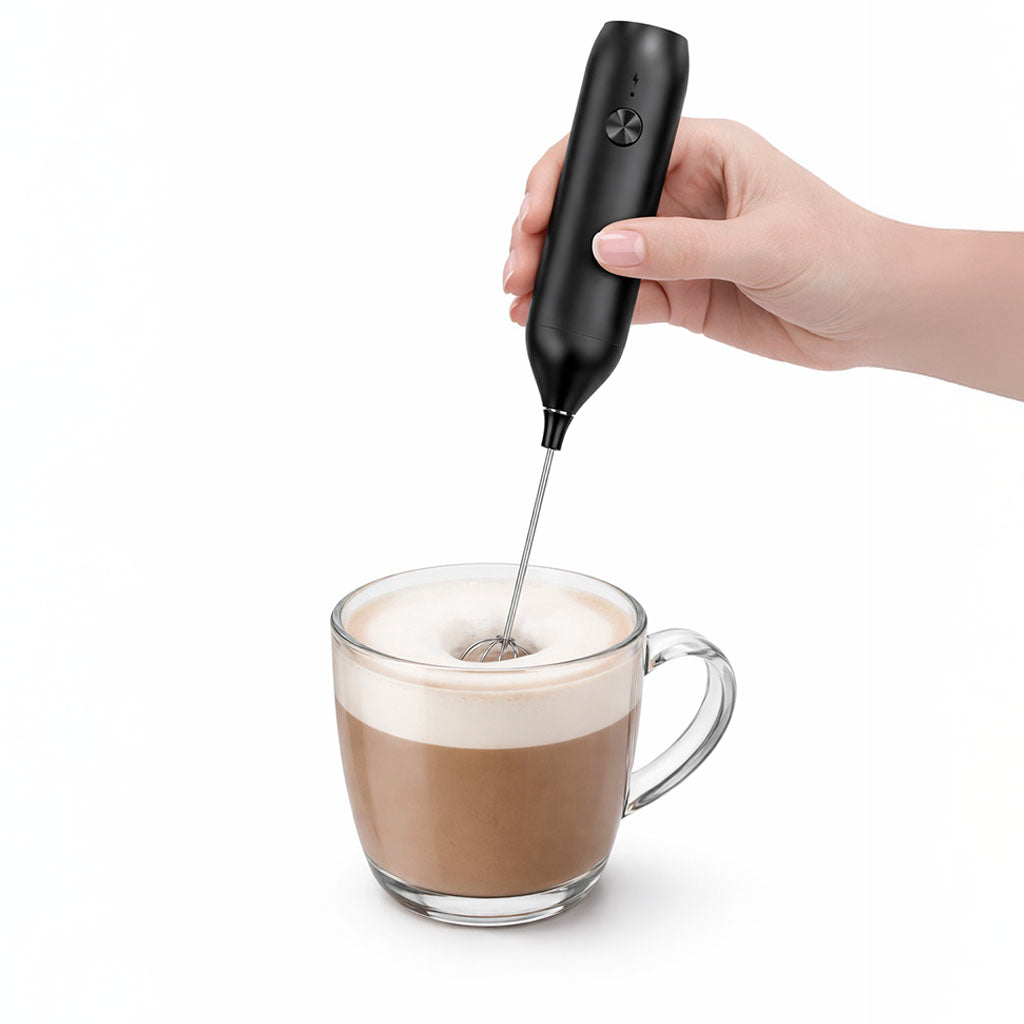 Espumador eléctrico recargable para leche con varilla de acero inoxidable para preparar cappuccinos, lattes y otras bebidas con espuma.