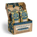 Caja de suscripción mensual De Los Ángeles Holy Coffee con dos libras de café colombiano de especialidad, disponible molido o en grano y enviada directamente a domicilio.